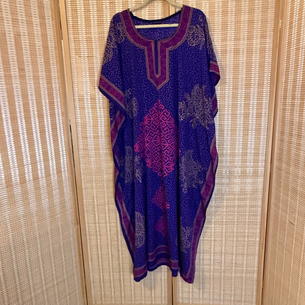 Nation AK Outfits Purple Floral Geometric Kaftan Gown One Size OSFM Boho